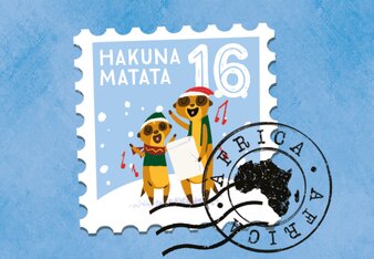 SONNENTOR Gewürzadventkalender - Türchen 16: Die Illustration zeigt zwei Erdmännchen die singen und die Worte "Hakuna Matata" | © SONNENTOR