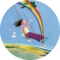 Illustration of a young woman swinging. Above it is depicted a rainbow. | © SONNENTOR